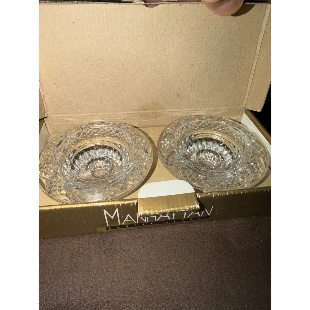 Manhattan Candle‎ Lights Moonlight 4in Crystal Votive Candle Holder Set 2 315371